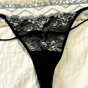 VS Sexy little things tie up lace thong. Black & white embroidered lace. Size L